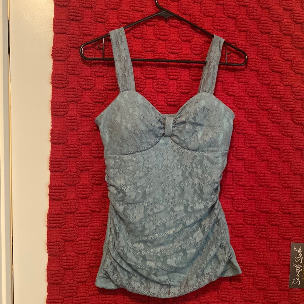Vanity, Size S - Teal / Turquoise Shimmer Lace Tank Top